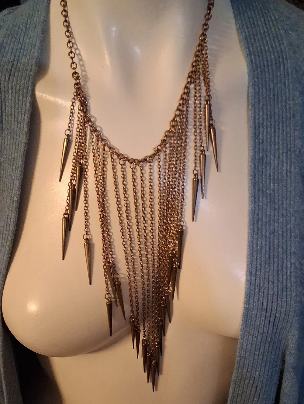 Gold Spike Fringe Statement Necklace - Women Jewelry